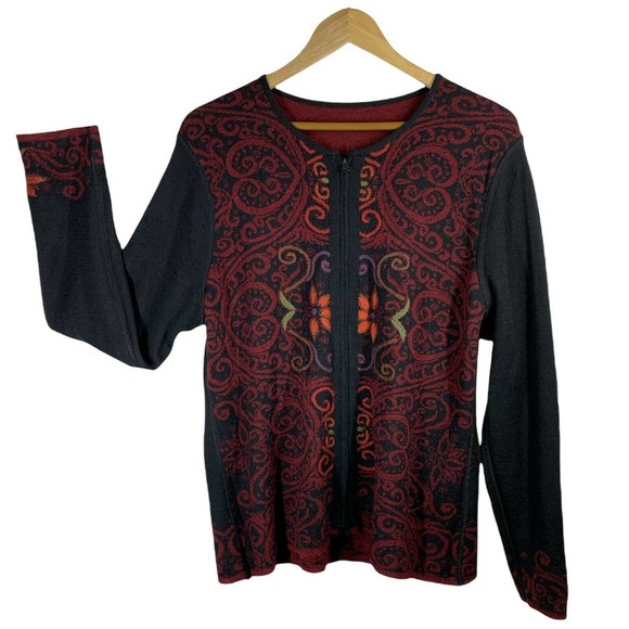 Women's INVISIBLE WORLD Sz. XL Arabesque Reversible Baby Alpaca Cardigan Sweater - Picture 7 of 12